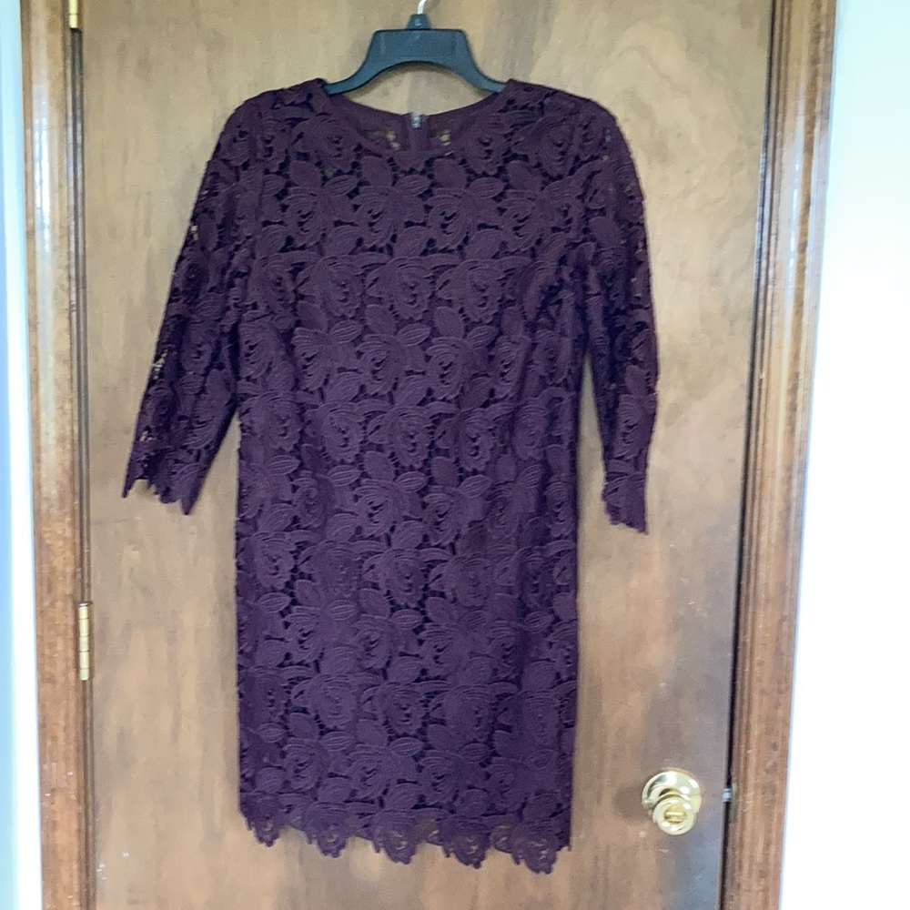Loft embroidered floral crochet lace like outer layer dress size 0 - Picture 13 of 17